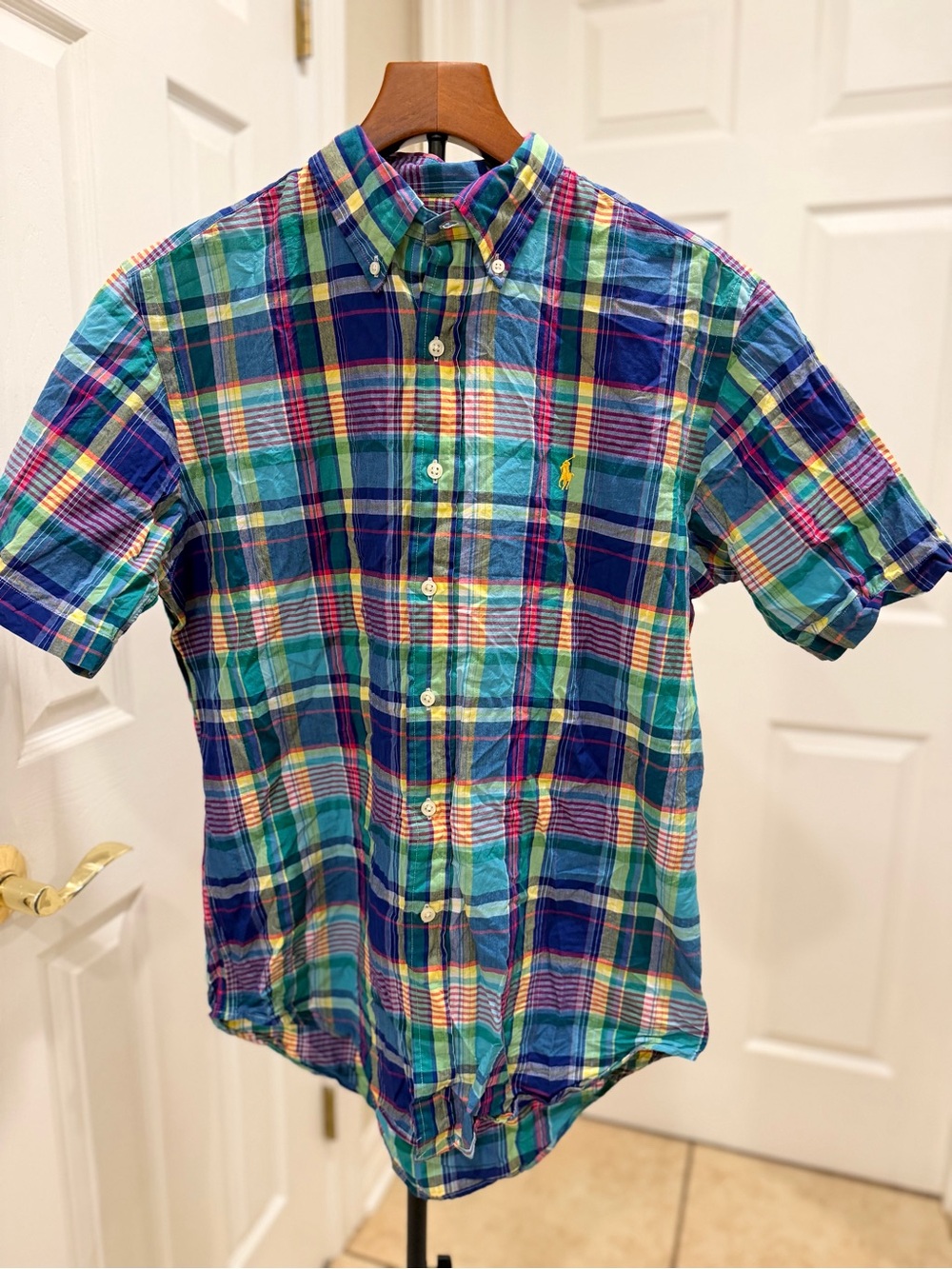 Ralph Lauren Multicolor Plaid Short-Sleeve Button-Down Shirt Size Medium